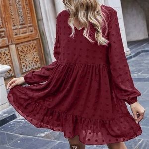Swiss Dot Ruffle Hem Smock Dress